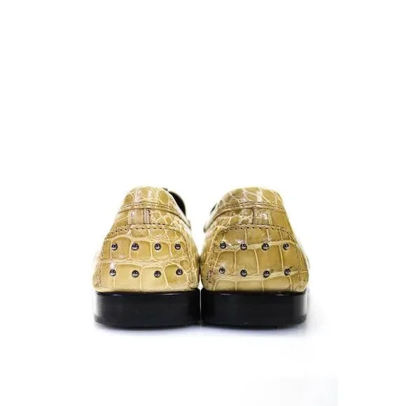Tods Womens Leather Animal Print Apron Toe Slip-On Loafers Yellow Size EUR39 - Picture 3 of 5